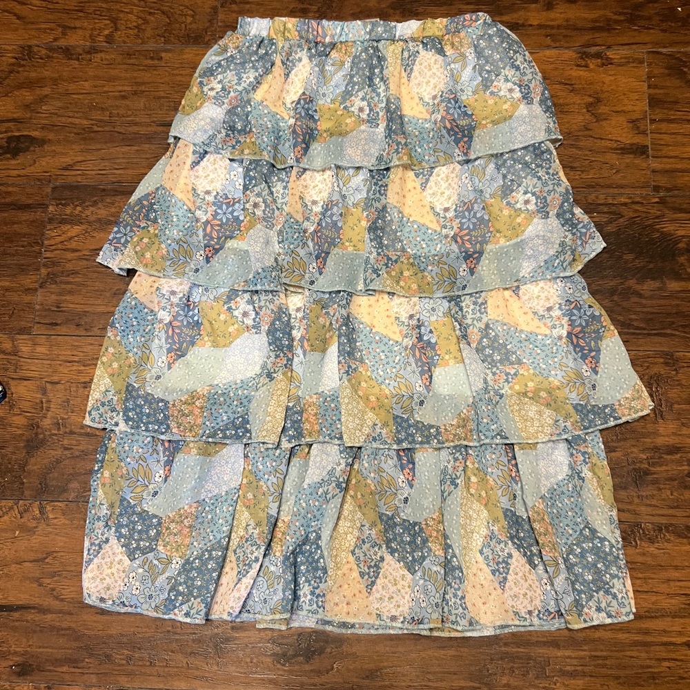 Long blue and yellow skirt with flowers size L14